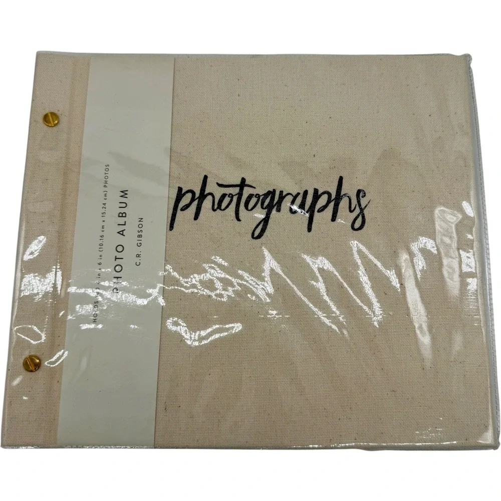 C.R. Gibson Inked Post Bound Photo Album Holds 100 4x6 Photos Canvas New